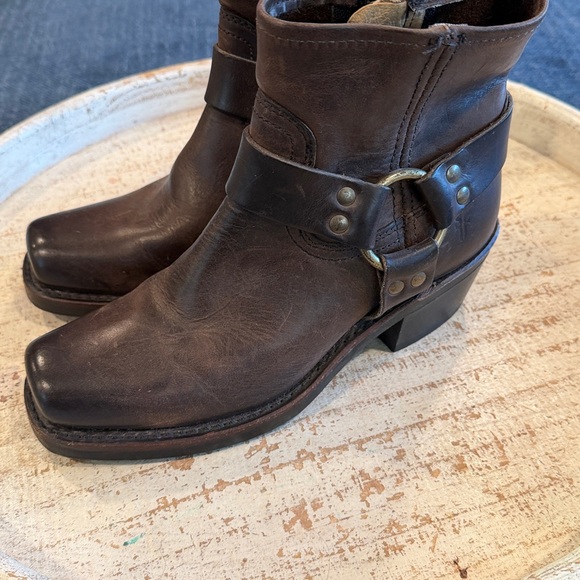 Frye Dark Brown Leather Buckle Boots - Picture 4 of 13